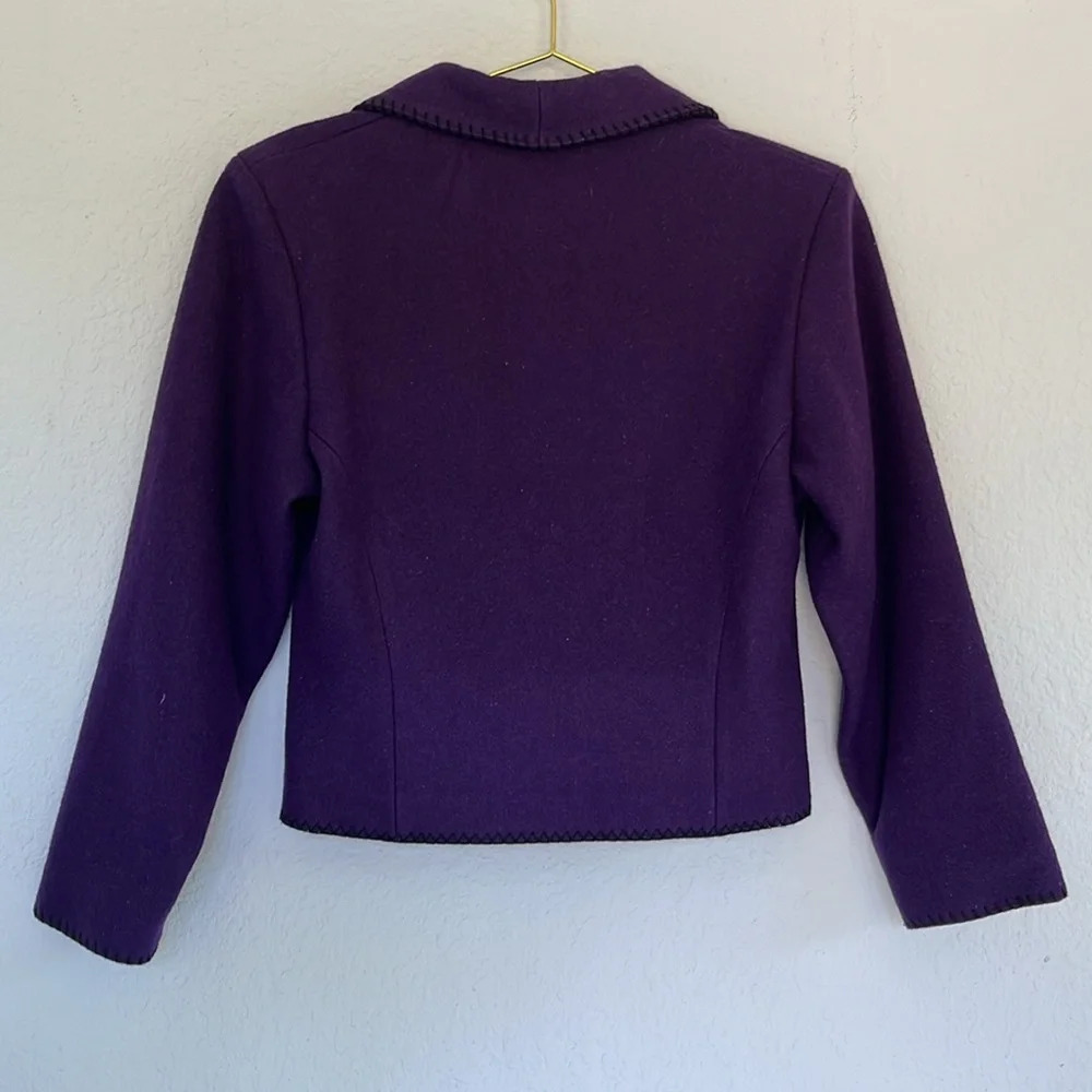 Vintage 80s Western Style Purple Wool Stitched Blazer S - Picture 10 of 12